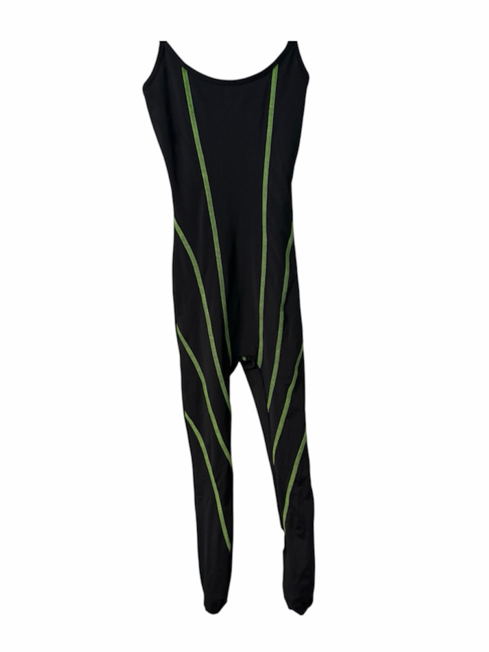 Women’s Black One-Piece with Green Stripe Detail